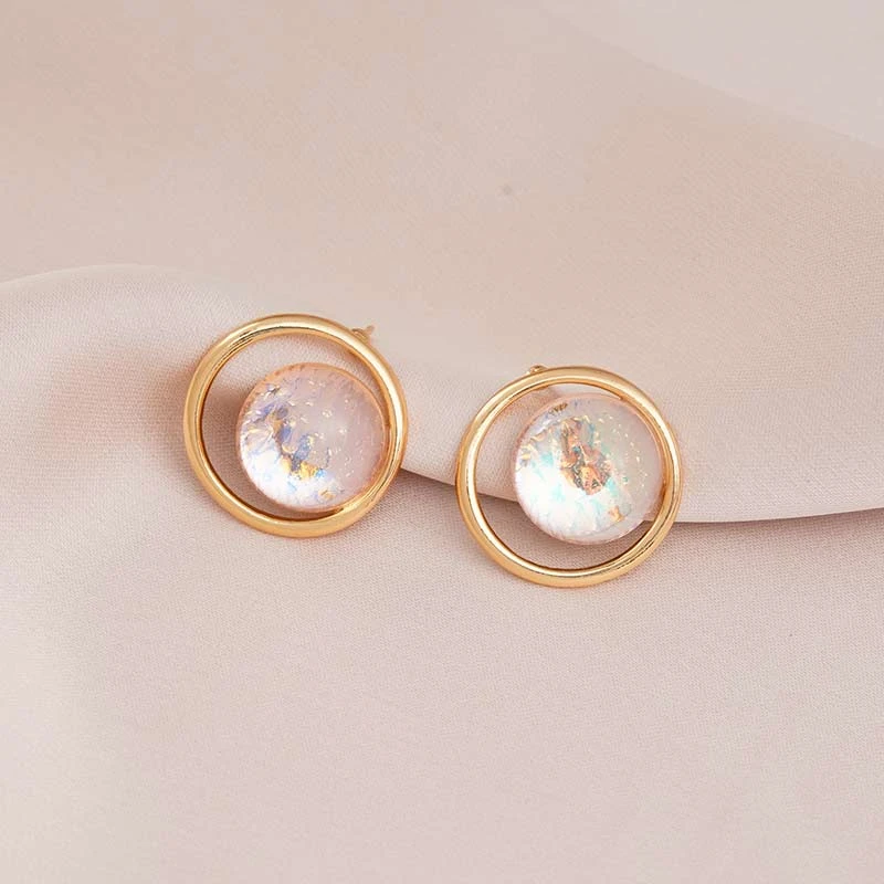 铜合金耳饰 圆圈透明耳珠百搭时尚高级感耳饰耳钉N1995