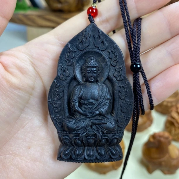 大日如来c香木雕刻吊坠挂件男女同款文玩脖挂