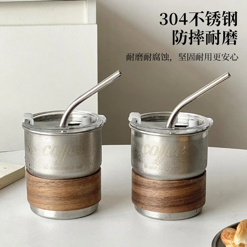 高颜值304不锈钢带盖防烫咖啡杯网红携带户外便携喝水杯子泡茶杯