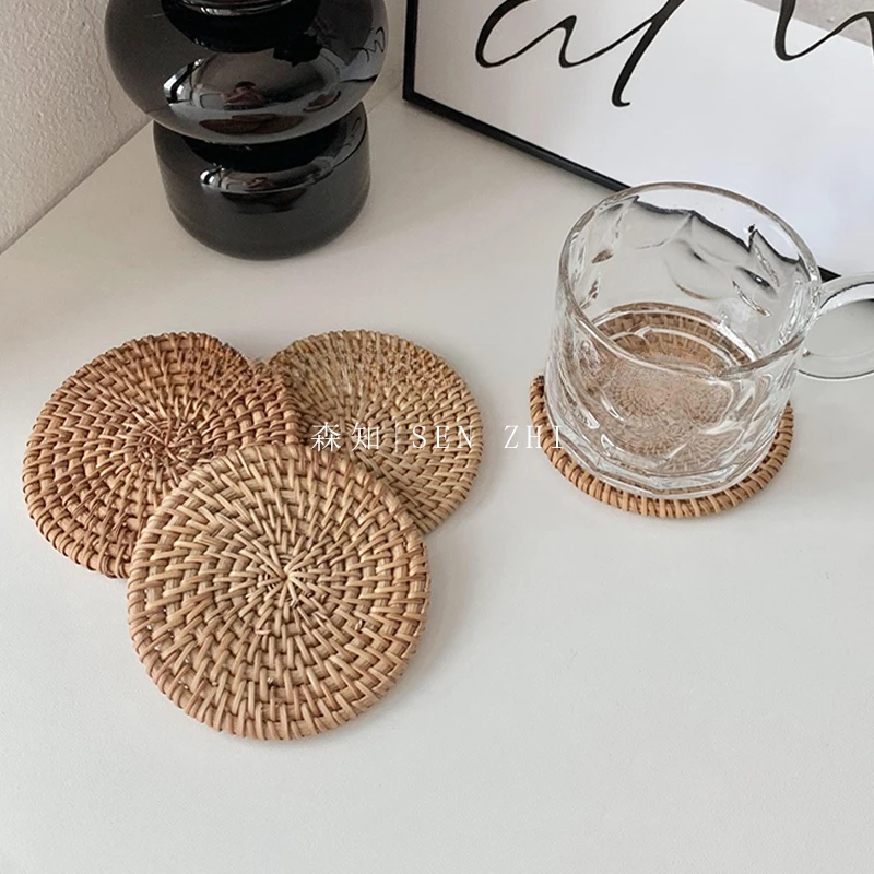 复古风手工藤编杯垫编织隔热垫碗垫家用防烫茶垫防滑垫子圆形杯托