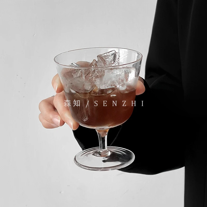 阔口玻璃杯拿铁咖啡杯高脚杯高颜值微醺甜品杯冰淇淋杯子氛围感