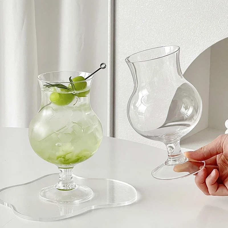 葡萄酒杯玻璃杯夏天家用女生水杯透明果汁鸡尾酒杯气泡水果茶杯子