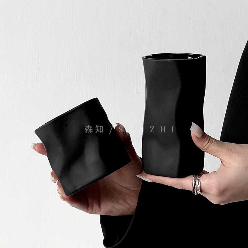 创意磨砂黑玻璃杯不规则个性杯子喝水杯子大容量隔热杯子男士专用