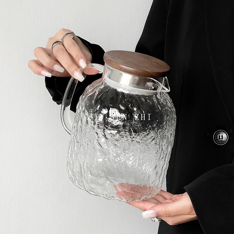 简约风透明锤纹耐高温耐热冷水壶家用凉水壶大容量茶壶凉白开水壶