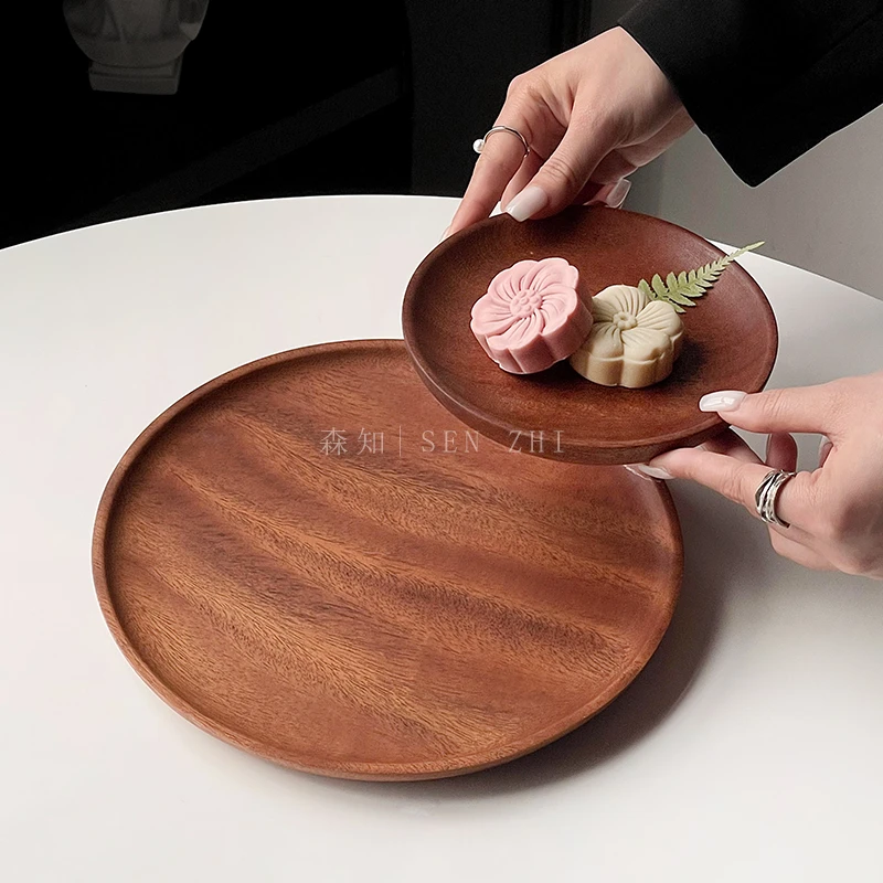 日式圆形木托盘家用茶点盘甜品盘水果盘ins风点心蛋糕碟子餐盘