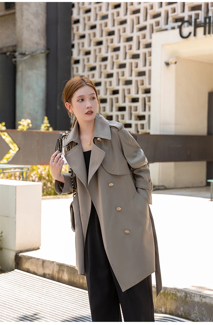 （短款）小个子2025秋季风衣双排扣英伦风百搭气质外套女