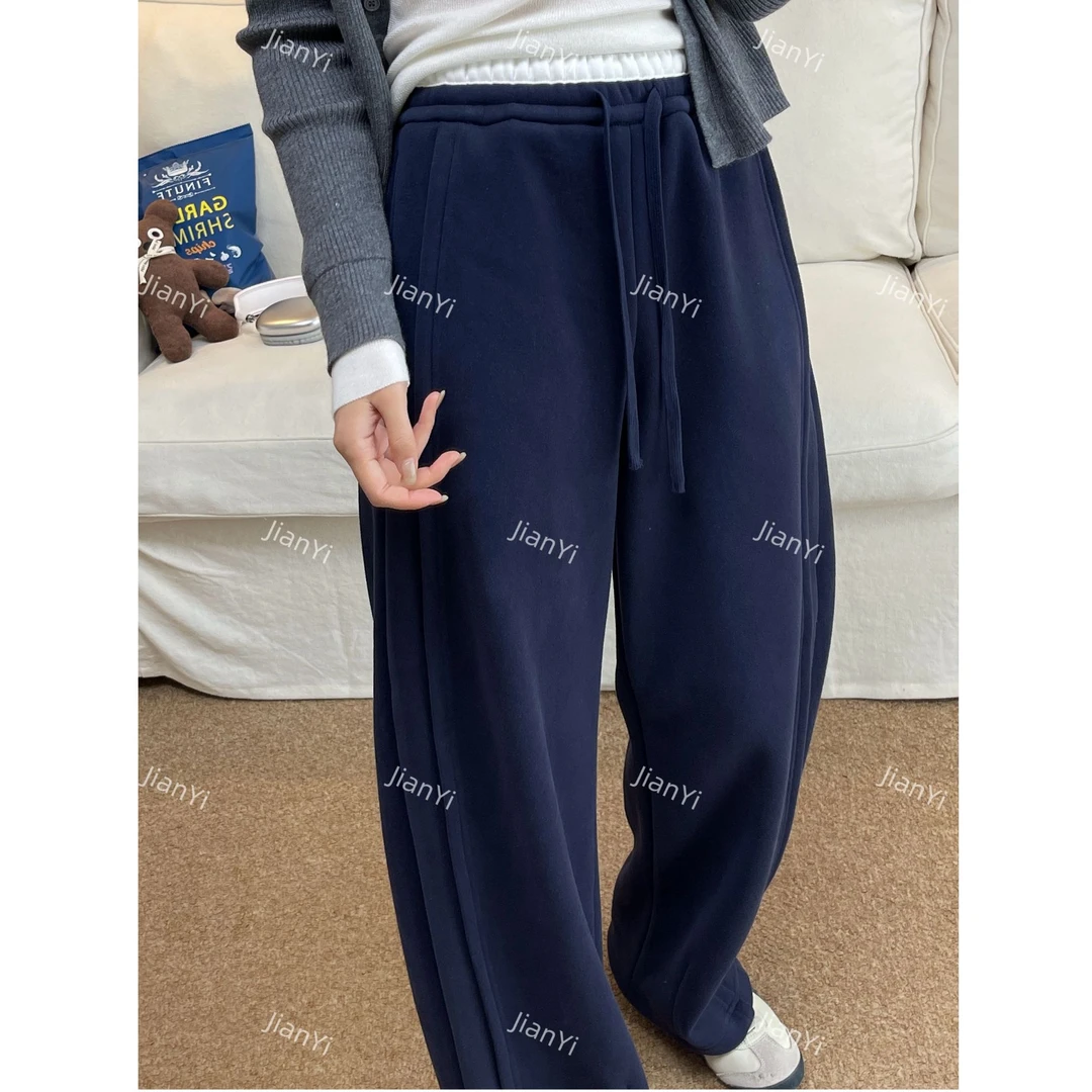 新款冬季奥粒暖绒阔腿宽松设计感撞色拼接腰加厚加绒休闲裤6667