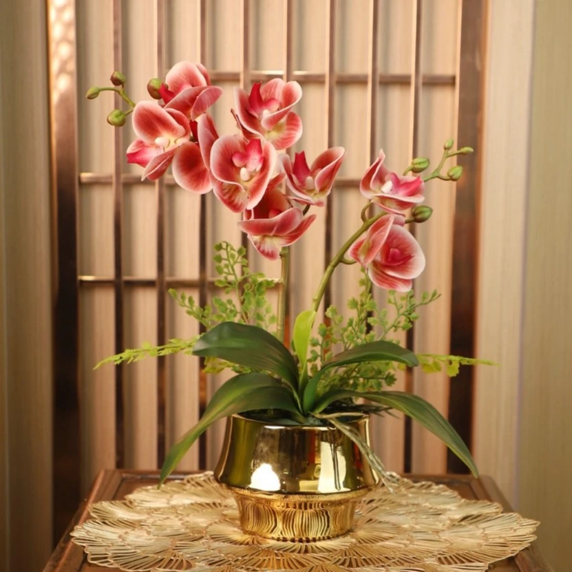 【佳佳花艺】高档手感保湿蝴蝶兰仿真花艺摆件餐桌花高端茶几假花
