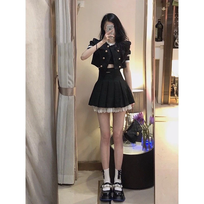 小个子女装时尚甜辣夏季两件套裙子套装2023新款洋气显瘦高腰短裙