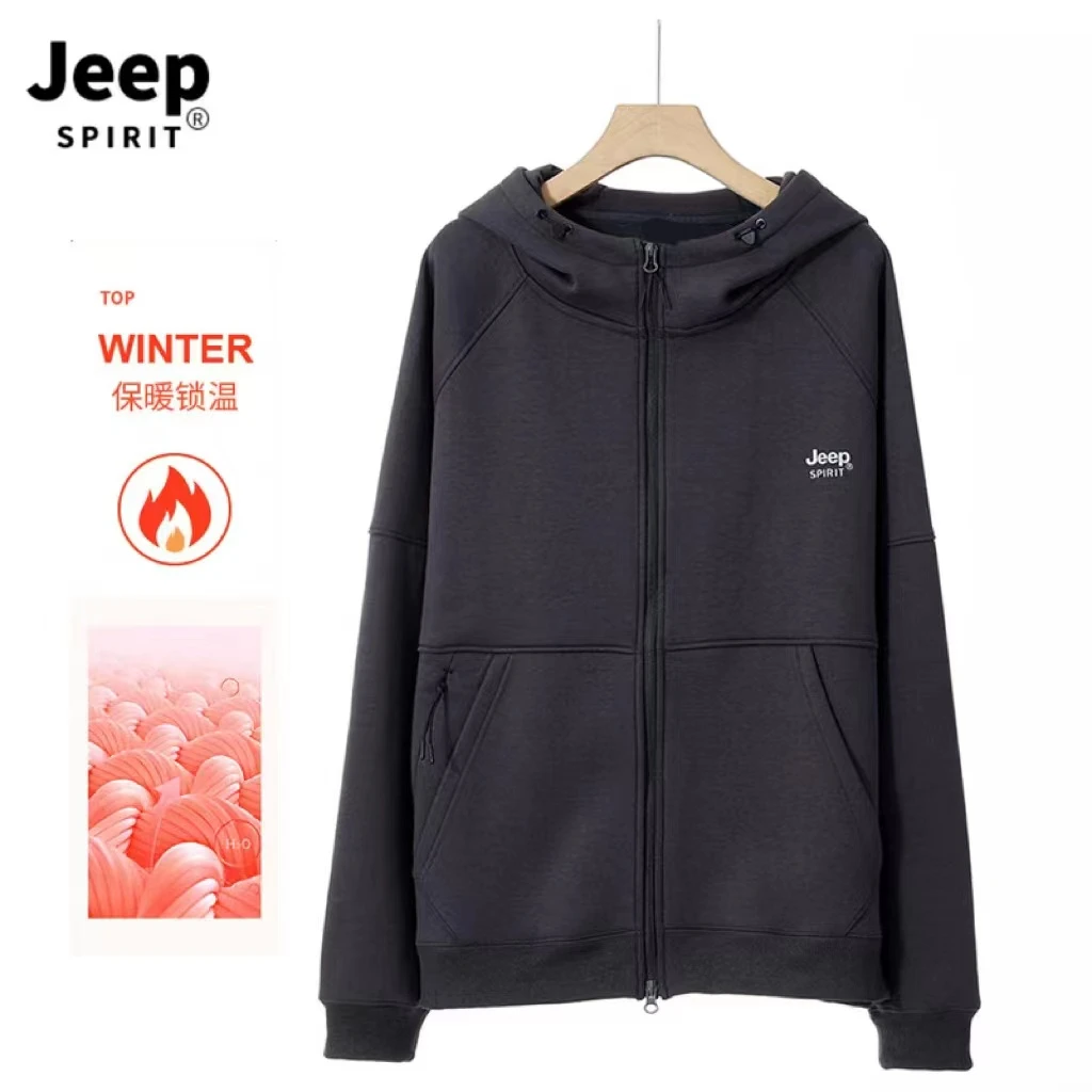 JEEP吉普五明治空气棉2024秋冬新款保暖户外连帽奥立绒卫衣外套