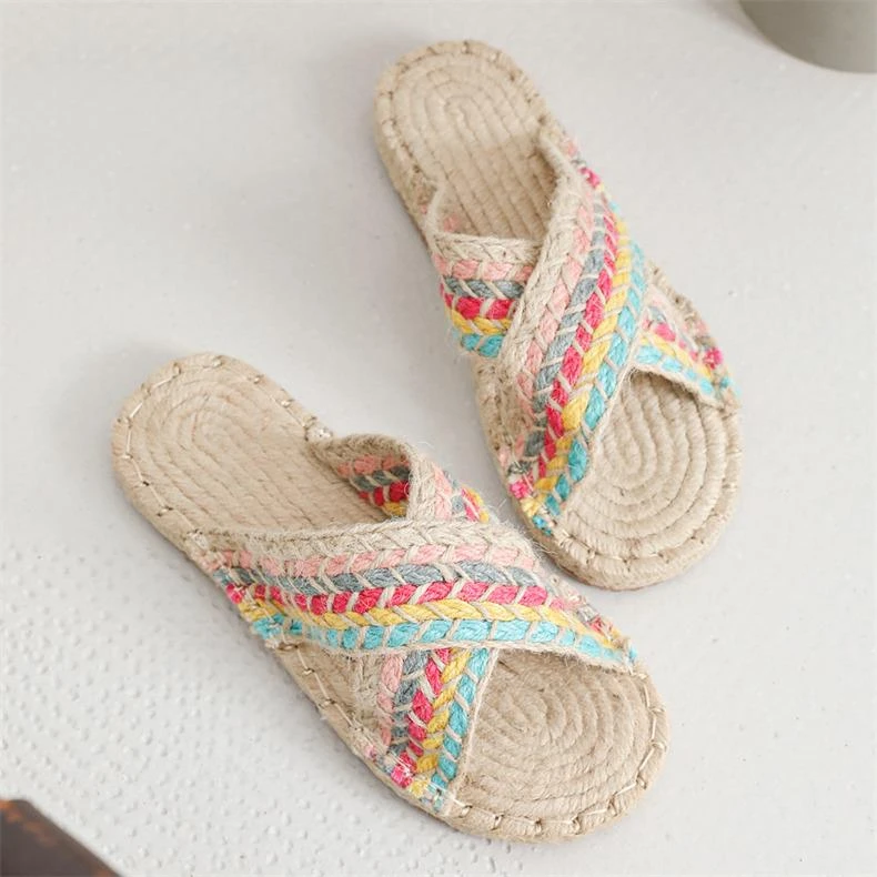 新款夏季手工亚麻编织女拖鞋民族风平底老北京布鞋外穿渔夫凉鞋