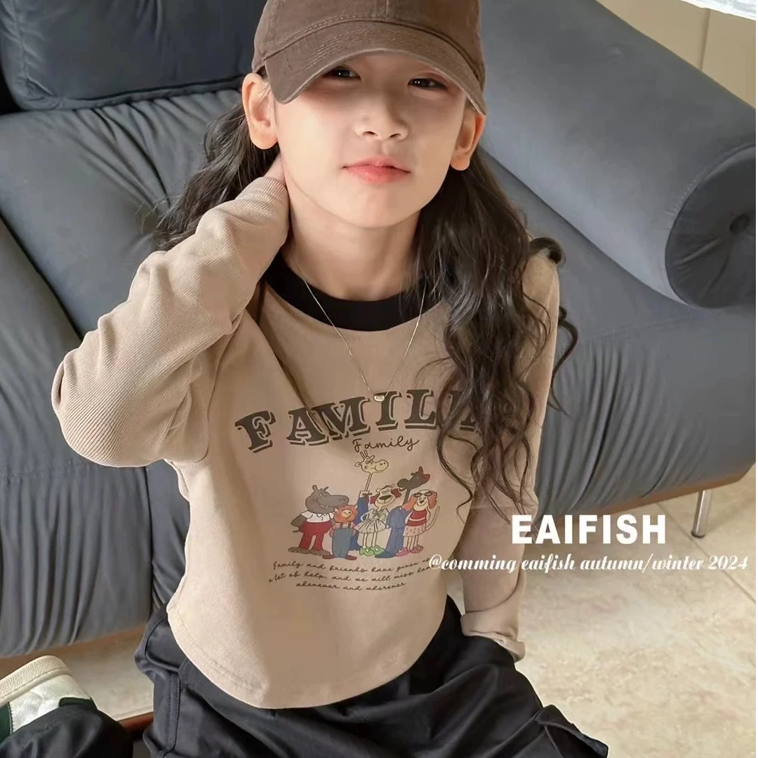 KIAND2024秋季新款中大童韩版洋气休闲宽松印花T恤24561