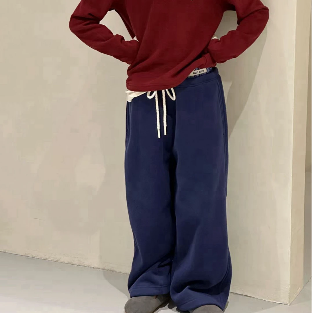 KIKIAND儿童卫裤2024秋冬休闲时尚百搭加绒男女童直筒裤子--58162