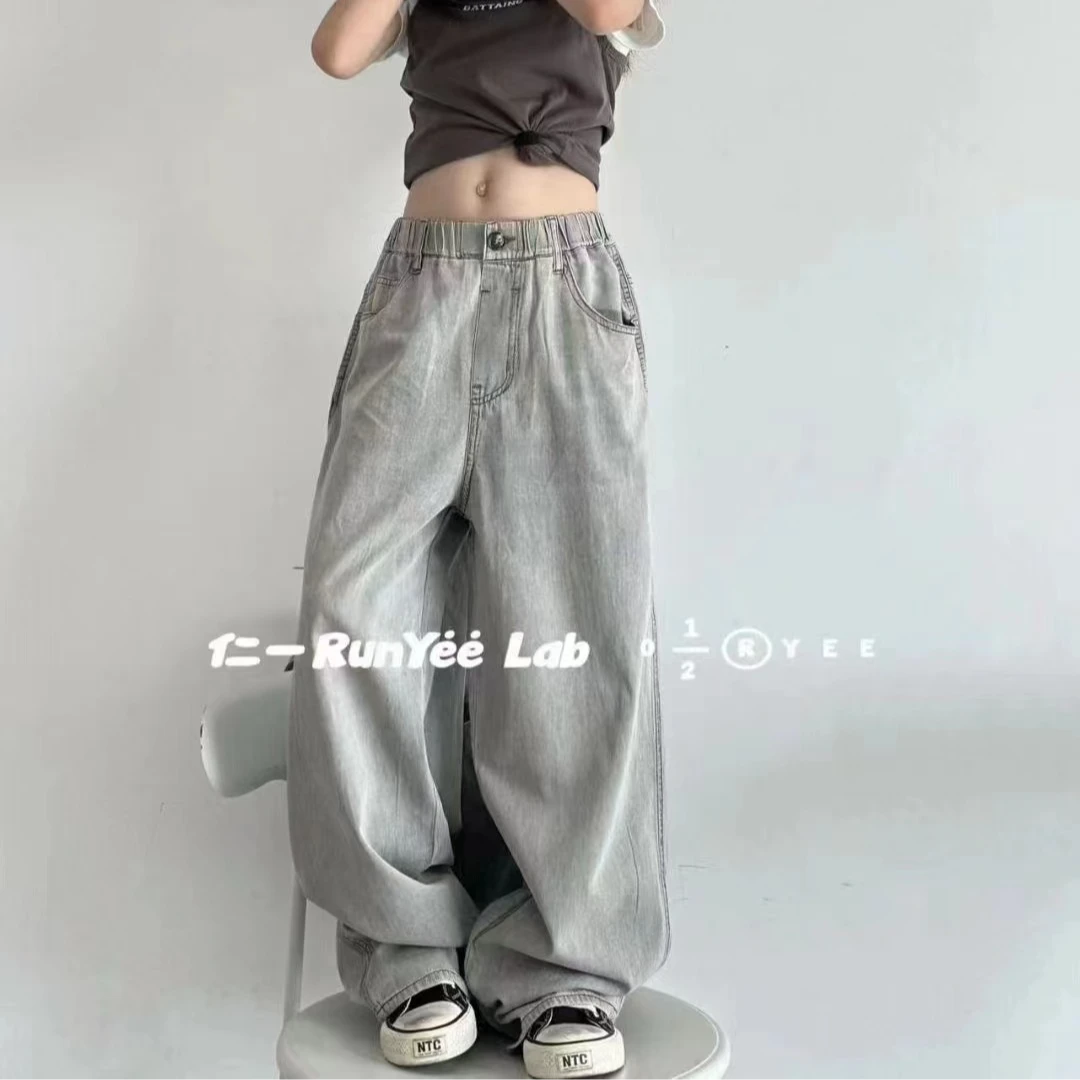 KIAND2024新款中大童韩版莫奈花园风休闲百搭水洗牛仔裤--DD2603