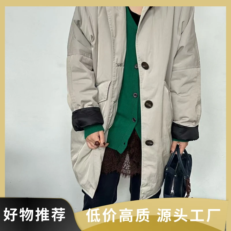 韩系中长款厚款宽松型棉服冬季韩版休闲拼接潮流秋冬大衣百搭