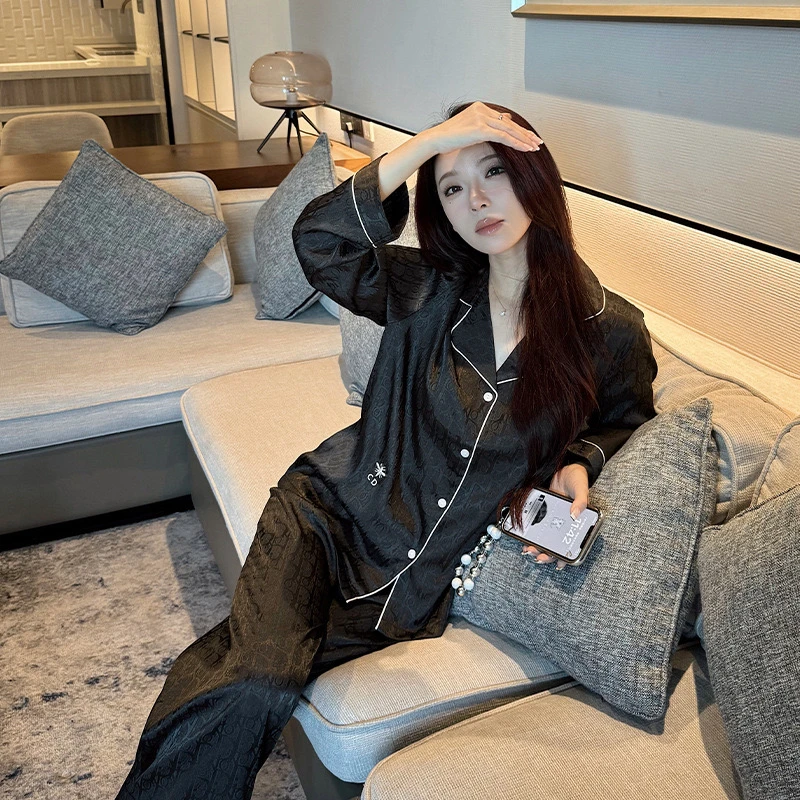 「本命年睡衣」高级长袖长裤提花刺绣套装睡衣女情侣时尚居家可外穿