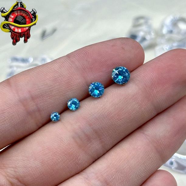 合金耳饰 哈尼穿刺饰品 海蓝色锆石耳钉唇钉鼻钉钛合金弧面抓镶