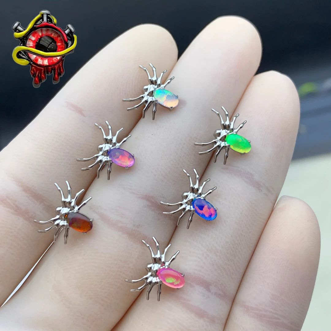 合金耳饰 哈尼穿刺饰品钛合金极光澳宝大蜘蛛内螺纹0.9牙口