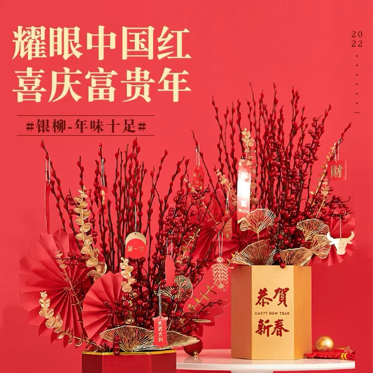 云南银柳#红色彩色#年宵花#春节装饰#包邮