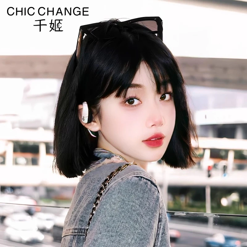 千姬漫画一刀切头皮假发短发女短直发全真发2024爆款洋气减龄假发