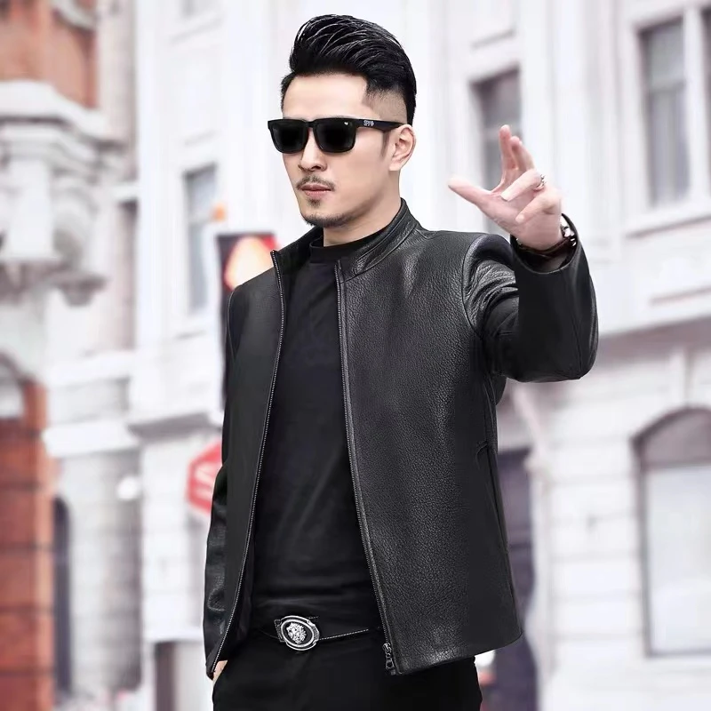 海宁皮衣男真皮山羊皮立领春秋款2023新款男士休闲夹克外套8877