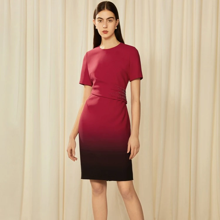 Song of Song歌中歌夏红色设计渐变钉珠收腰连衣裙5C63205520