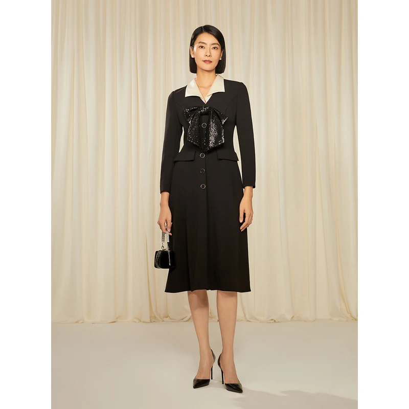 Song of Song歌中歌春夏黑白拼色蝴蝶结连衣裙5C33105275