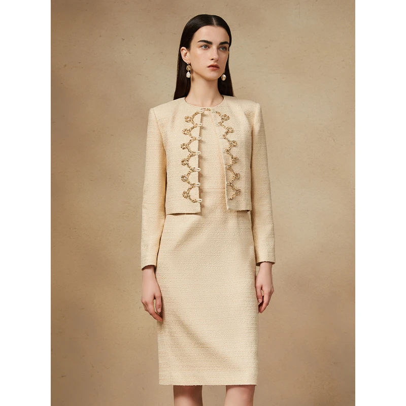 Song of Song歌中歌秋冬新款鹅黄色进口粗花呢外套5C64510020