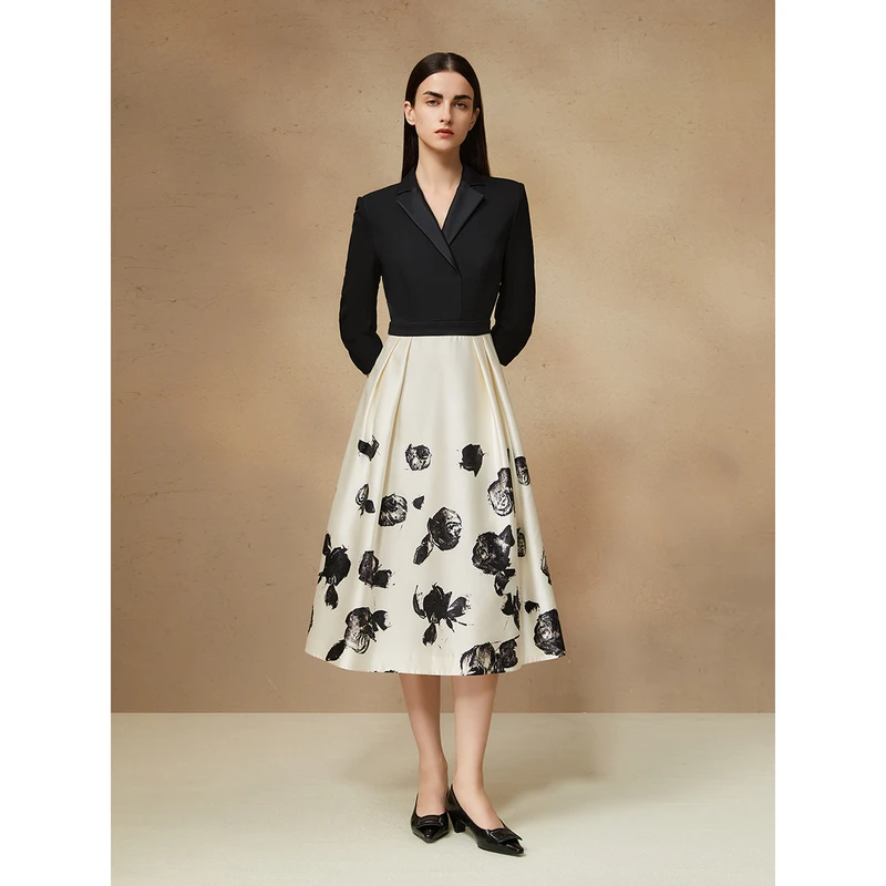Song of Song歌中歌丝毛拼接玫瑰印花西装领连衣裙5C34305070