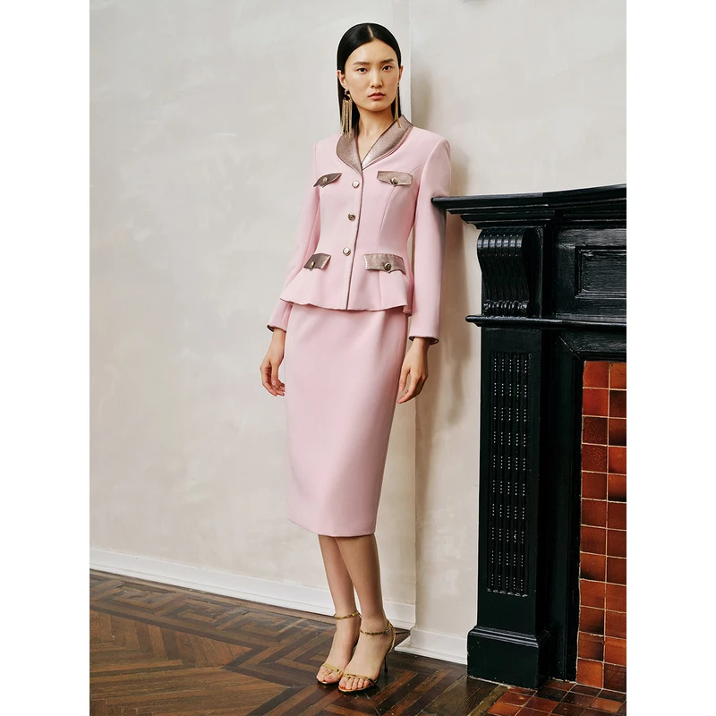 歌中歌2023秋季新品撞色拼接假两件优雅连衣裙5C33305360