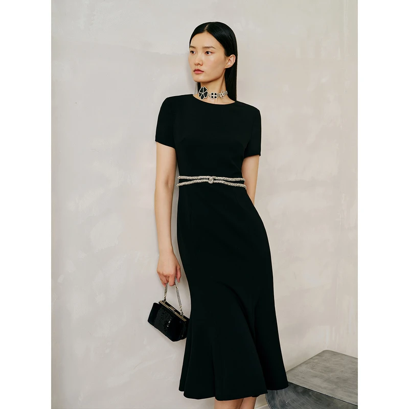 Song of Song歌中歌秋季黑色珠钻装饰优雅连衣裙5C33305340