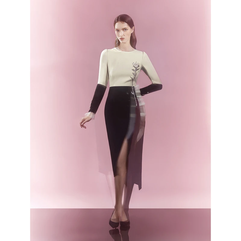 Song of Song/歌中歌2022秋季三醋酸拼接立体花连衣裙5C32305490