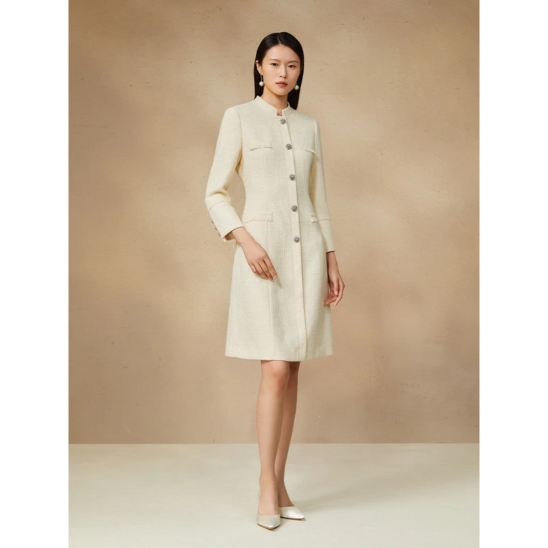 Song of Song歌中歌鹅黄法式复古小香风立领连衣裙5C64305590