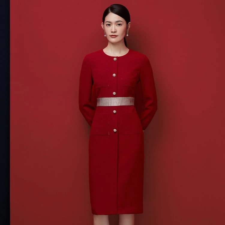 Song of Song/歌中歌时尚纽扣褶皱收腰高端包臀连衣裙5C61305340
