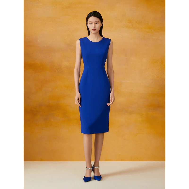 Song of Song歌中歌宝蓝圆领无袖四面弹A型连衣裙5C34105190