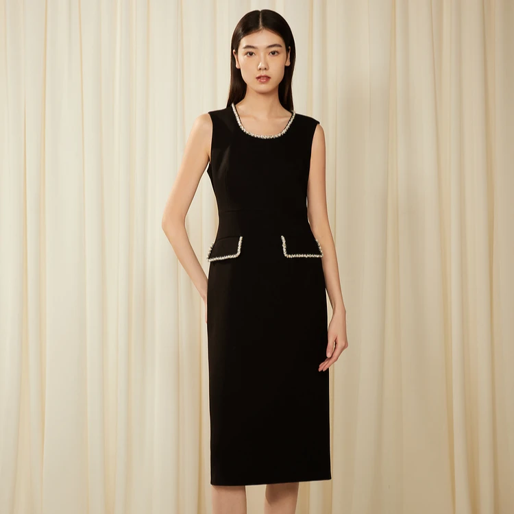 Song of Song歌中歌春黑色无袖钉珠装饰连衣裙5C33105170