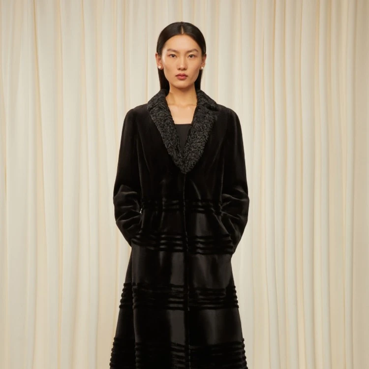 SongofSong歌中歌2022冬季新款明线翻领水貂毛皮草外套5C42509050