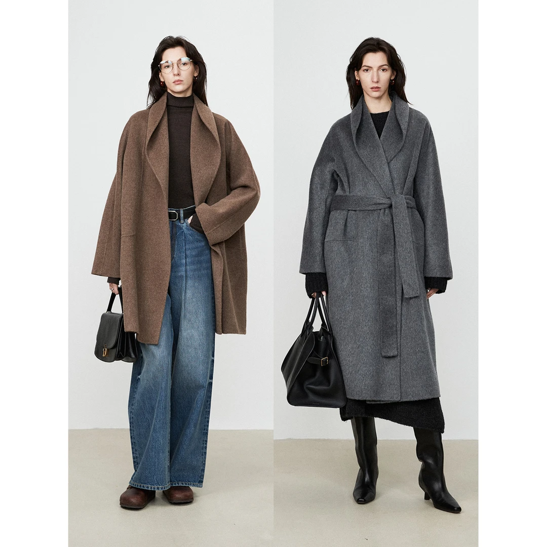 MRS Studios 小骆马绒软糯ROW风青果领系带慵懒长款大衣外套