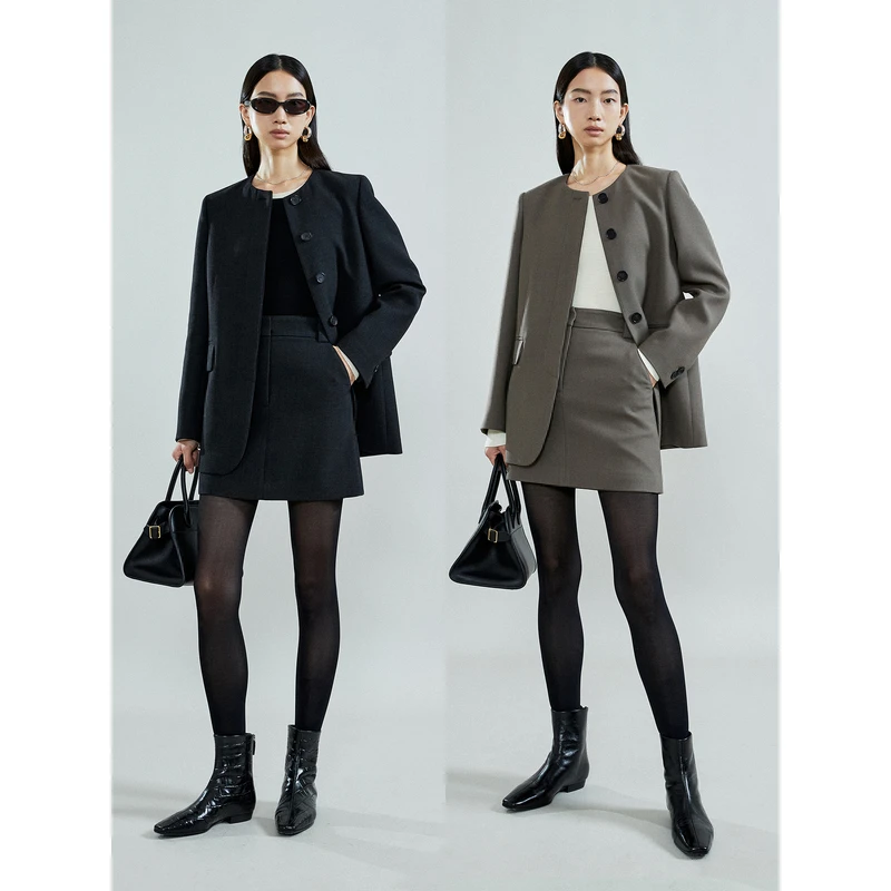 13.MRS Studios 马吉拉风单排扣无领西装外套/半裙套装