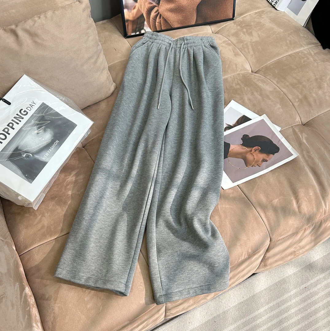 『 七七 』秋季新款时尚百搭抽绳休闲裤垂感慵懒风直筒拖地裤女2517