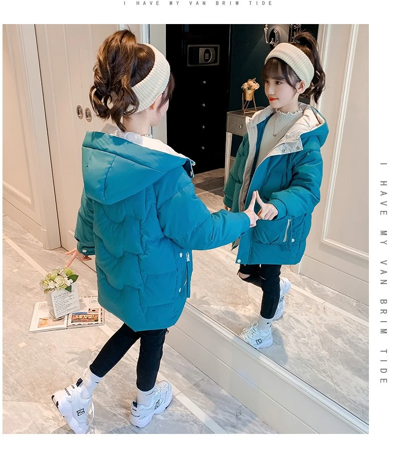 女童冬季新款加厚棉服中长款韩版连帽保暖棉袄女孩冬装洋气棉衣