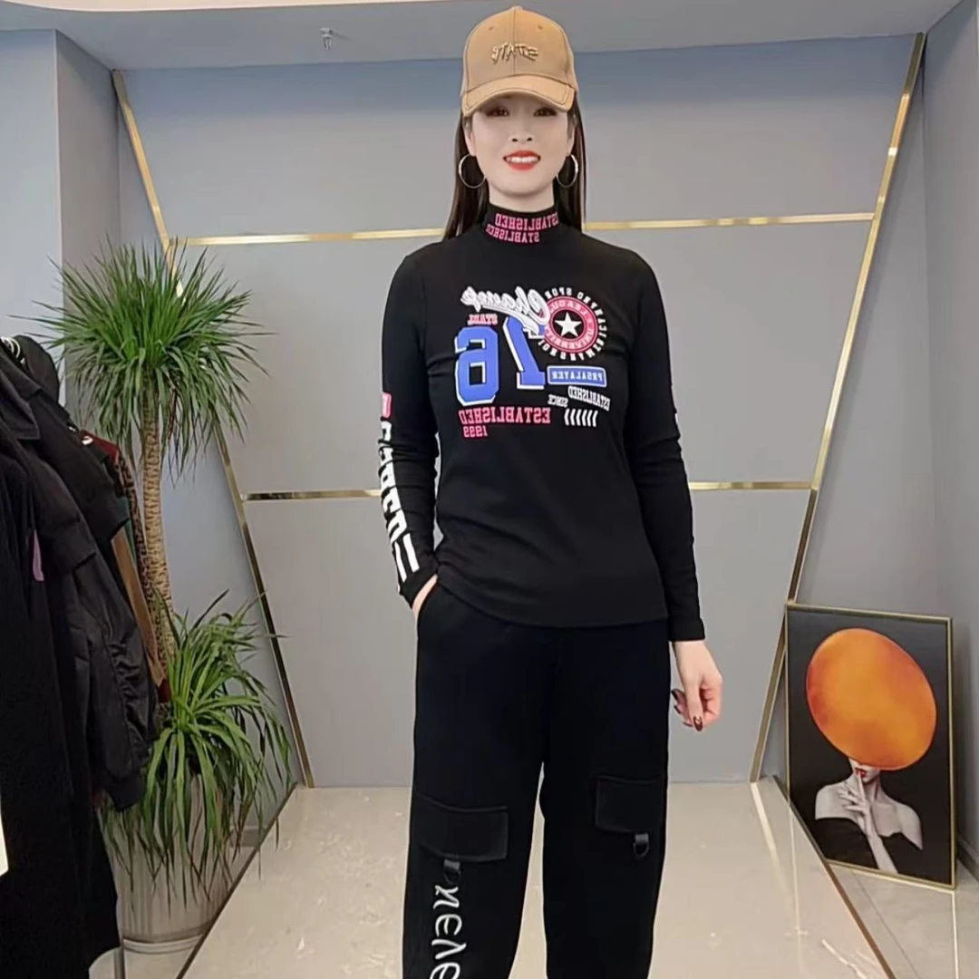 shishu/拾束冬季新款时尚女装印花气质显瘦百搭薄绒打底衫女S2608