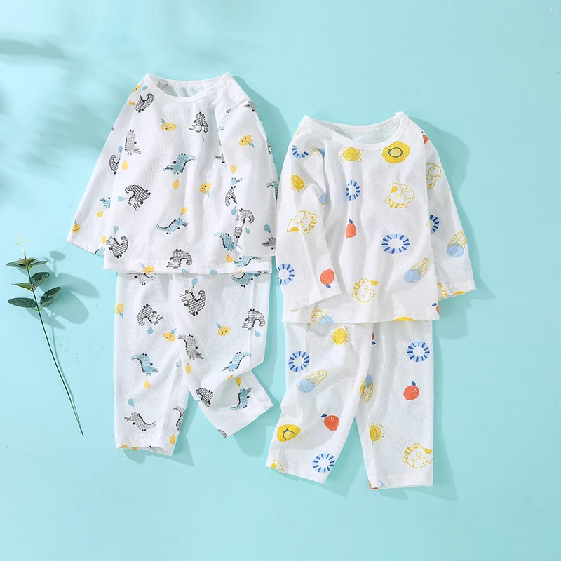 男女宝宝长袖空调服套装初秋薄款儿童睡衣纯棉家居服卡通衣服