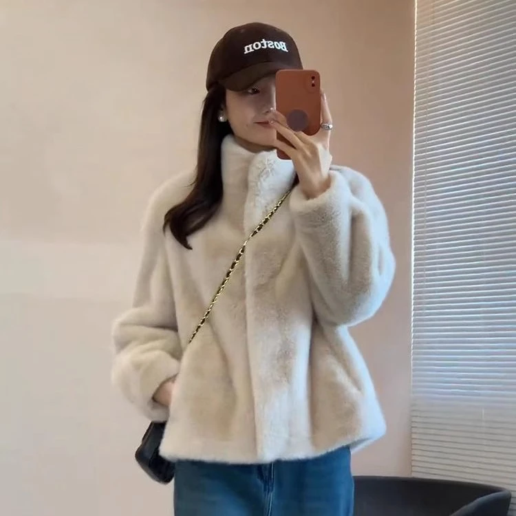 2025冬新款水貂毛绒大衣加厚高级感皮毛一体中长款环保毛毛外套女