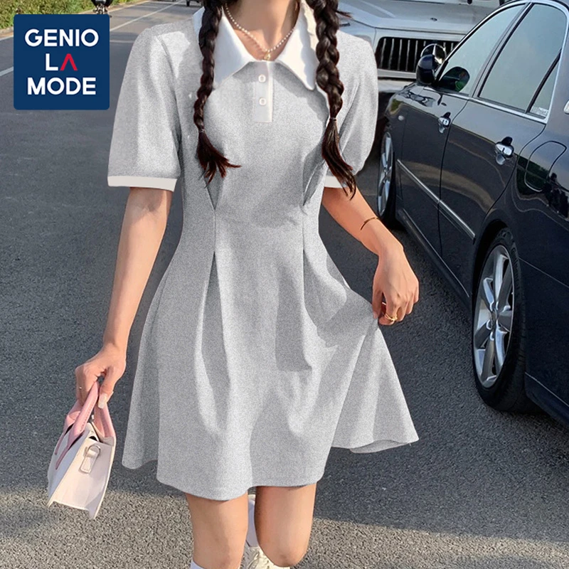 捷尼拉莫polo领女生连衣裙夏季新款小个子优雅气质收腰宽松通勤风
