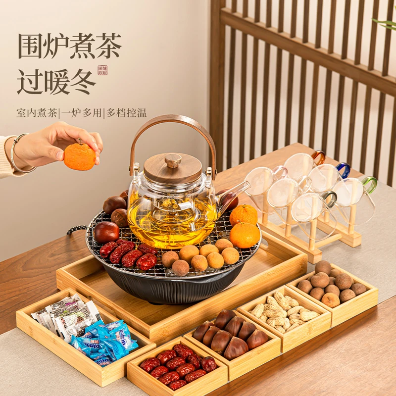 瓷师兄新款围炉中式家用室内整套玻璃煮茶器茶壶全套电陶炉烧水壶