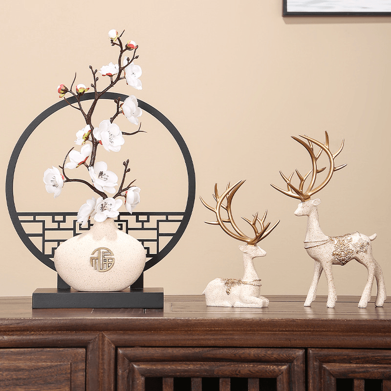 新中式桌面鹿摆件客厅现代电视柜玄关茶几摆设工艺品乔迁开业礼品