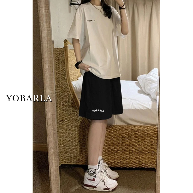 黑色休闲运动短裤女夏季高腰大码胖mm宽松显瘦梨形身材阔腿五分裤