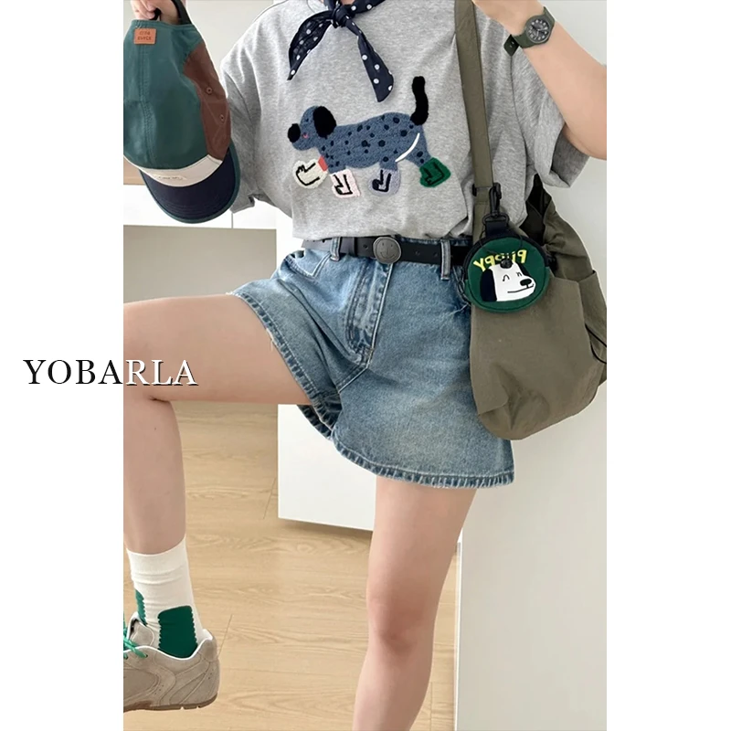 蓝色牛仔短裤女秋冬新款大码胖mm遮肚子显瘦梨形身材a字阔腿热裤