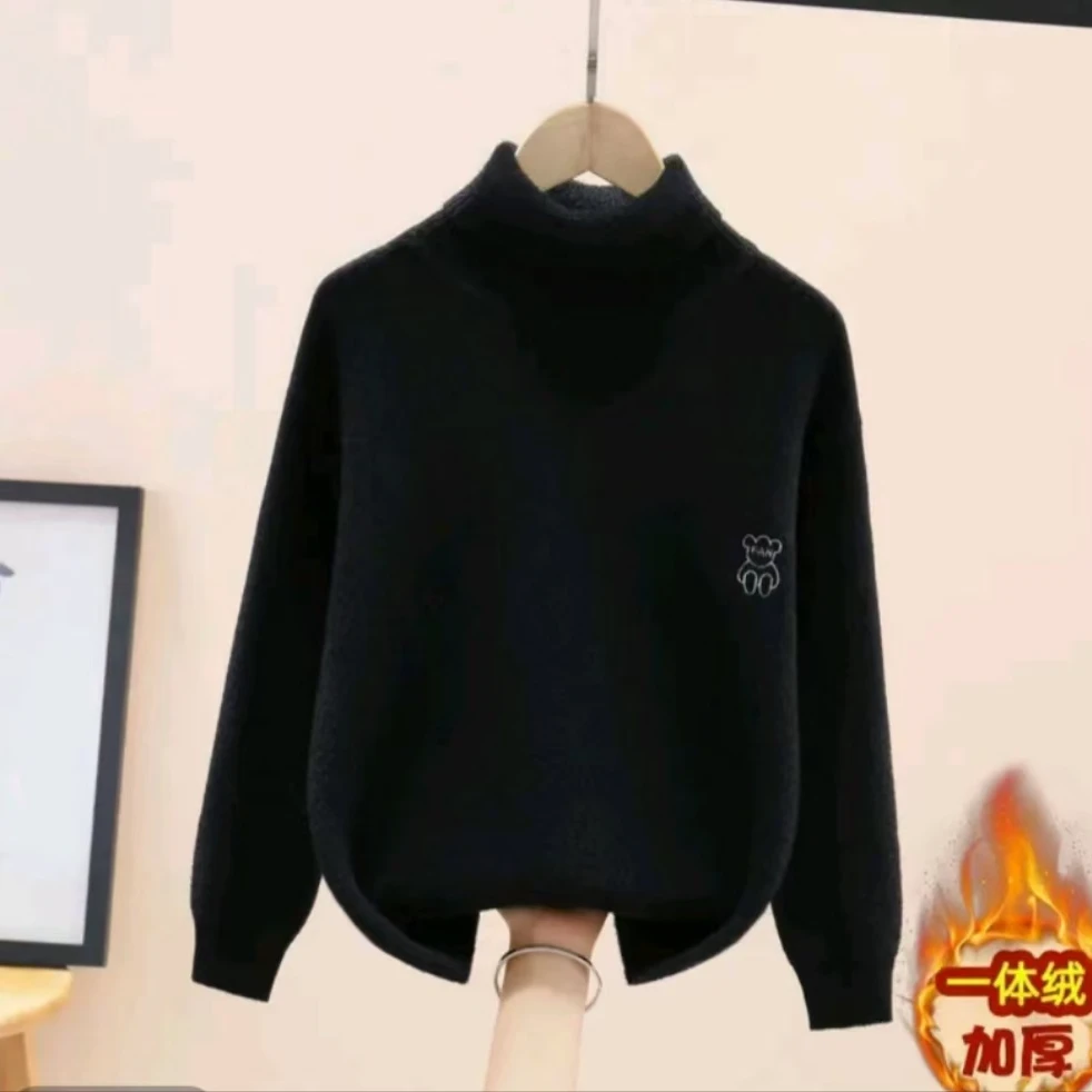 男童高领加厚毛衣冬季保暖一体绒儿童针织打底衫潮流时尚